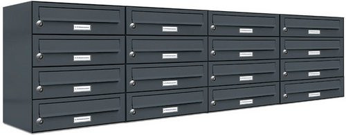 AL Briefkasten-System für 16 Parteien, Aufputzmontage, grau, B/H/T: 153,222 x 46,0 x 27,5 cm - Bild 1