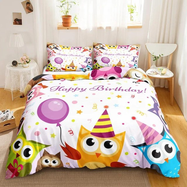 Lodestar 3D-Wildtier-Bettwäsche-Set mit Cartoon-Eule, 2-teiliges Set aus Bettbezug und Kissenbezug in Multicolour, Mikrofasermaterial für das Kinderzimmer, Breite: 70 cm, Länge: 133 cm - Bild 1
