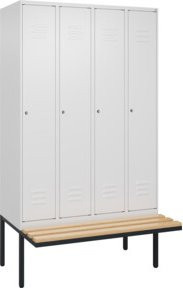 C+P Spind Classic PLUS Garderobenschrank mit Sitzbank, 4 Abteile, B/T/H: 212 x 120 x 81,5 cm, Farbe: Anthrazit, mit Zylinderschloss und 4 Garderobenhaken - Bild 1