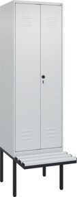C+P PSA Doppel-Spind Classic PLUS Sitzbank mit 2 Abteilen, auskragendes Design, grauer Kunststoff-Sitzfläche, B/T/H: 212 x 60 x 81,5 cm - Bild 1