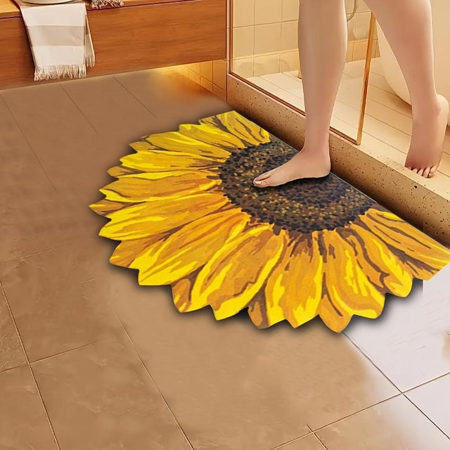 YC Direct Badematte Sonnenblumen Gelb, rutschfeste und schnelltrocknende florale Duschmatte, B/B: 60 x 90 cm - Bild 1