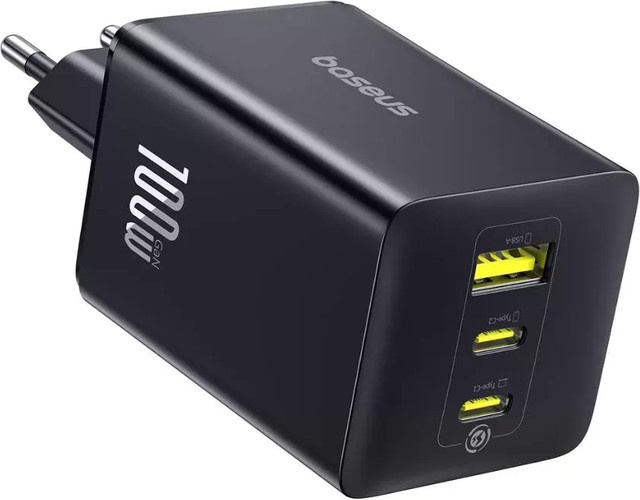 Baseus EnerFill FE11 Netzladegerät 100W 5A mit 1 x USB-A und 2 x USB-C in Grau - Bild 1