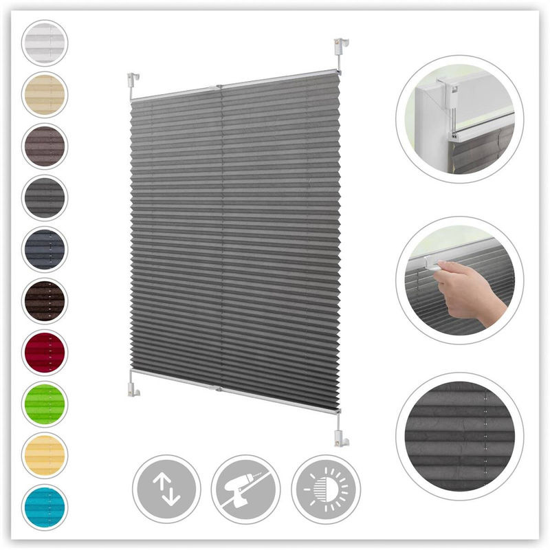 LICHTBLICK Plissee Klemmfix Single Pleat, Grau, B: 75 cm, H: 130 cm - Bild 4