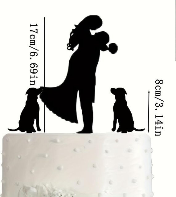 SZ-Damai Tortenaufsatz für Hochzeitstorte mit Braut, Bräutigam und Hundesilhouette, 2er-Set in Schwarz und Grau - Bild 1