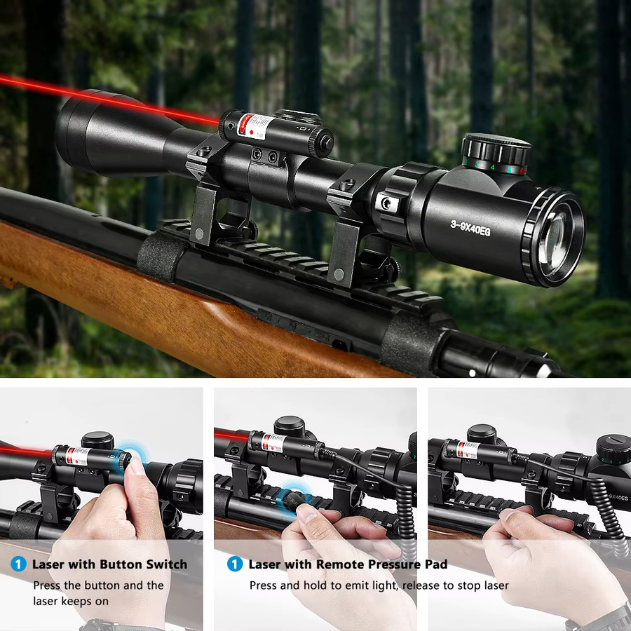 Teleskop-Zielfernrohr 3-9x40 mit rotem Laservisier in Schwarz, 2-in-1 Jagdoptik und Airsoft-Visier für 11 mm/20 mm Schiene - Bild 6