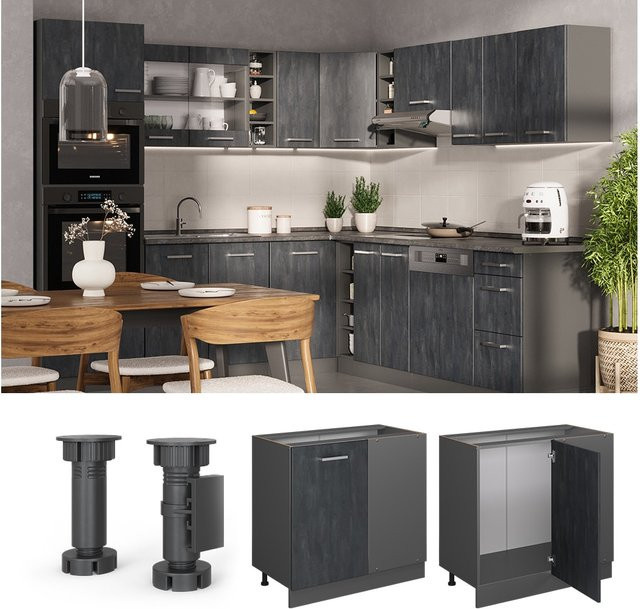 Vicco R-Line Eckunterschrank mit Arbeitsplatte in Schwarz Beton Anthrazit und Eiche, Höhe: 86 cm - Bild 1