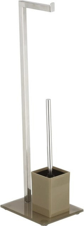MSV WC-Garnitur aus Edelstahl und Glas in Taupe mit Toilettenpapierhalter und Toilettenbürste