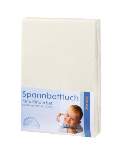 Julius Zöllner Jersey Spannbetttuch für Kinderbetten aus Baumwolle, Farbe: Beige, B/T: 70 x 140 cm - Bild 1