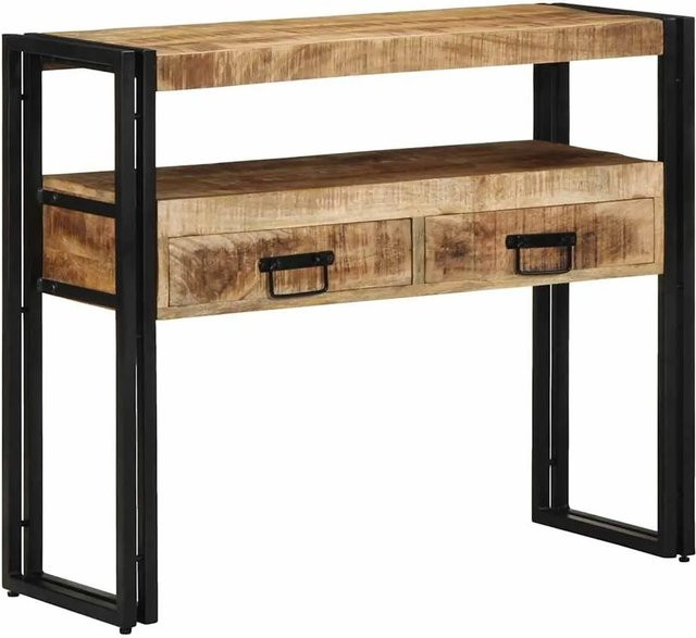 vidaXL Konsolentisch mit Regal aus Mango-Holz und Metall in Braun, B/T/H: 90 x 33 x 75 cm - Bild 1