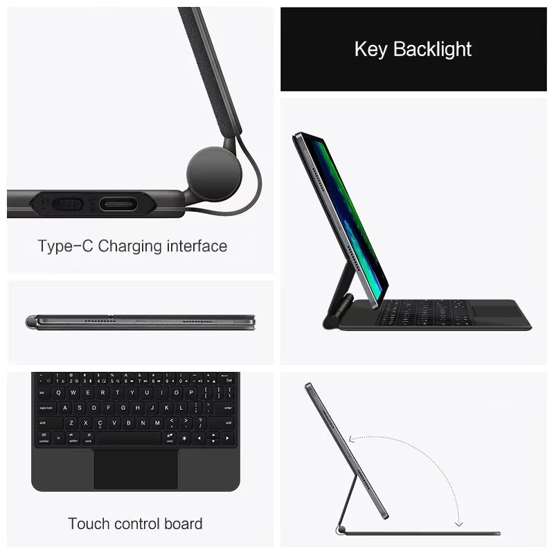 Magic Keyboard Folio für Xiaomi Pad 6 und Pad 5 11 Zoll, Smart Case mit hintergrundbeleuchteter Tastatur in Schwarz - Bild 3