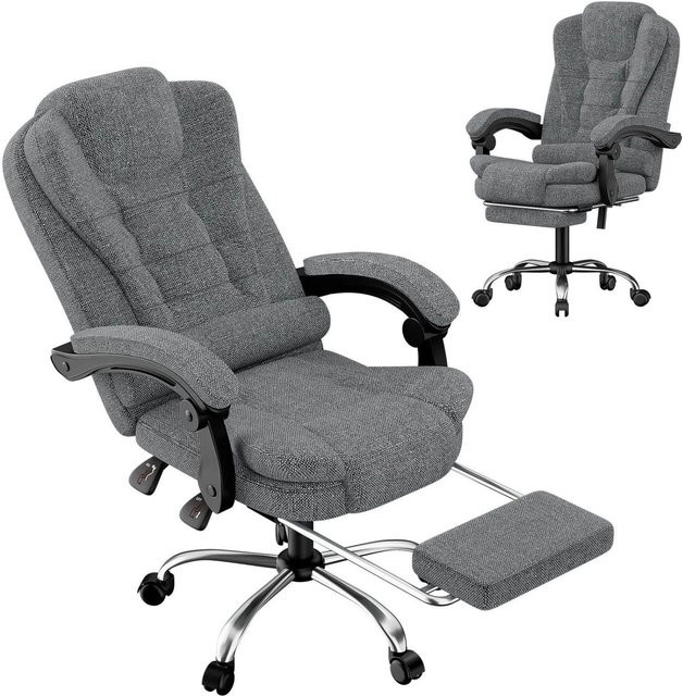 Rattantree Ergonomischer Bürostuhl Hochlehner aus PU Leder mit Fußstütze und Lendenstütze in Grau - Bild 1
