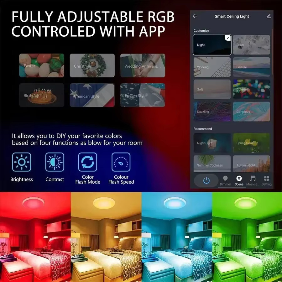 GGBEE Tuya Smart LED Deckenleuchte RGB dimmbar, WiFi Unterputz-Leuchte für Wohnzimmer und Schlafzimmer, kompatibel mit Alexa und Google Home, Durchmesser: 30 cm - Bild 3