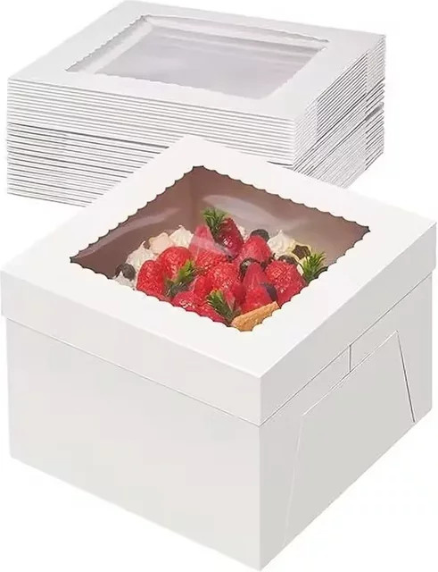 Einweg-Kuchenschachteln mit Sichtfenster in Weiß aus Papier für Gebäck und Desserts - Bild 1