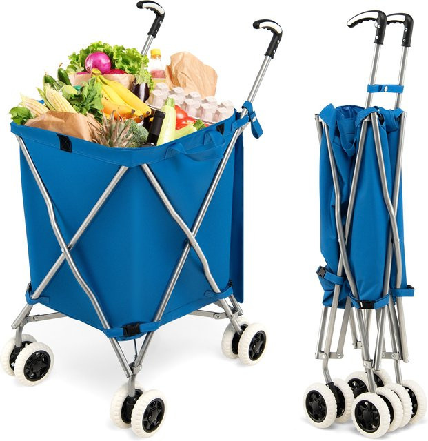 GOFLAME Klappbarer Einkaufswagen mit abnehmbarer Oxford-Tasche, 90 l Fassungsvermögen, bis 55 kg belastbar, Blau - Bild 1