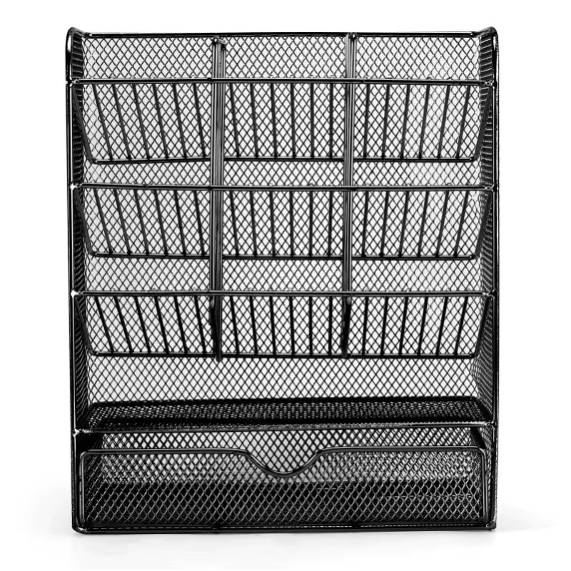 Schreibtisch-Organizer aus Metallgitter in Schwarz mit Schublade und Stifthalter, B/T/H: 25 x 21,2 x 9 cm - Bild 9