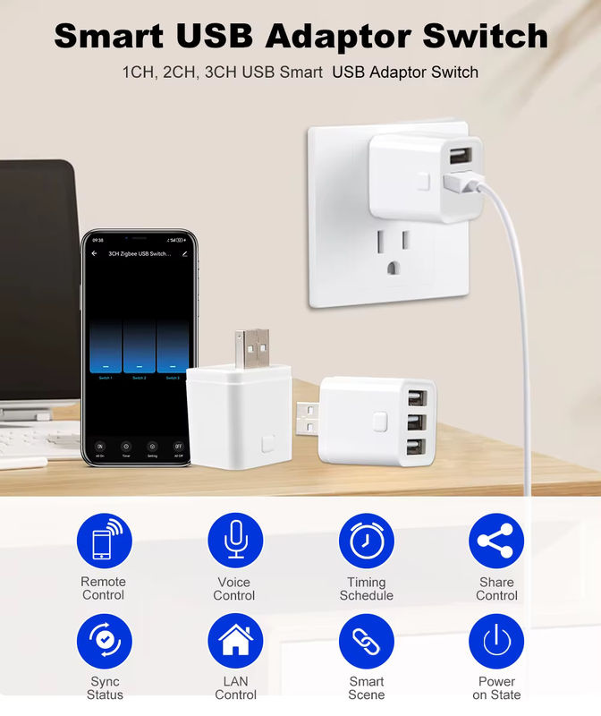 Tuya Smart Micro USB Adapter Schalter WiFi und Zigbee kompatibel mit Alexa und Google Home, Weiß - Bild 2