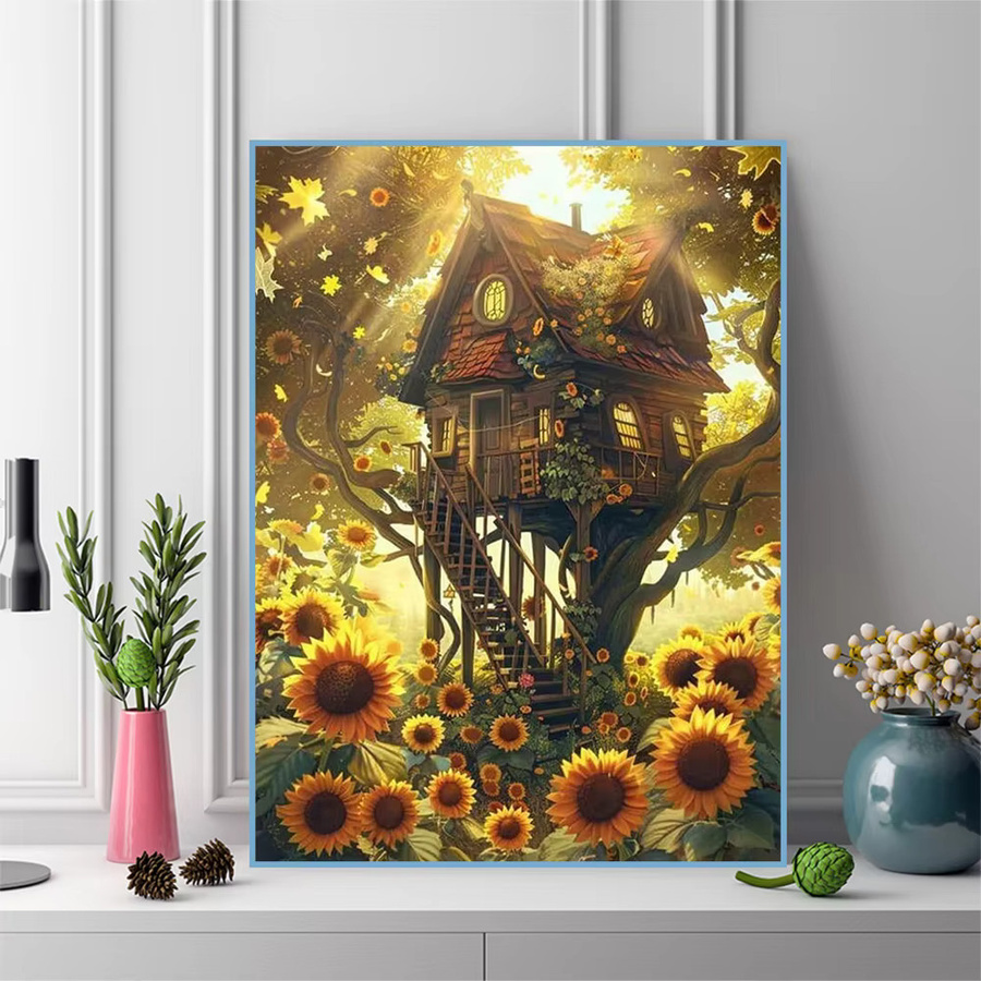 Momoart Diamantstickerei DIY Set Haus und Baum Landschaft mit Sonnenblumen in Multicolour, B/H: 20 x 30 cm - Bild 3