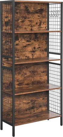 Vasagle Standregal mit 4 Ablagen und 4 S-Haken in Braun-Schwarz, B/T/H: 30 x 30 x 154,5 cm