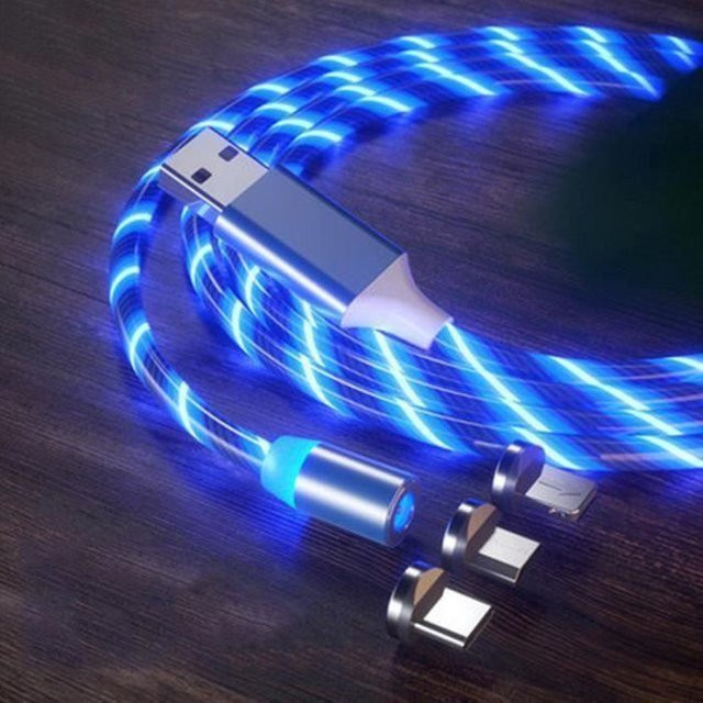 Lueur Magnetisches USB Typ C und Micro USB Ladekabel mit LED Beleuchtung und Schnellladefunktion in Blau - Bild 1