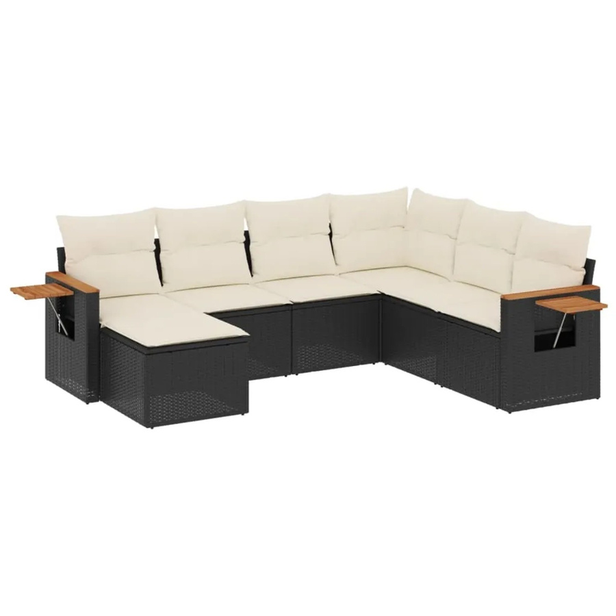 vidaXL 7-teilige Garten-Sofagarnitur in L-Form aus Poly-Rattan und pulverbeschichtetem Stahl mit Kissen in Schwarz-Creme - Bild 2
