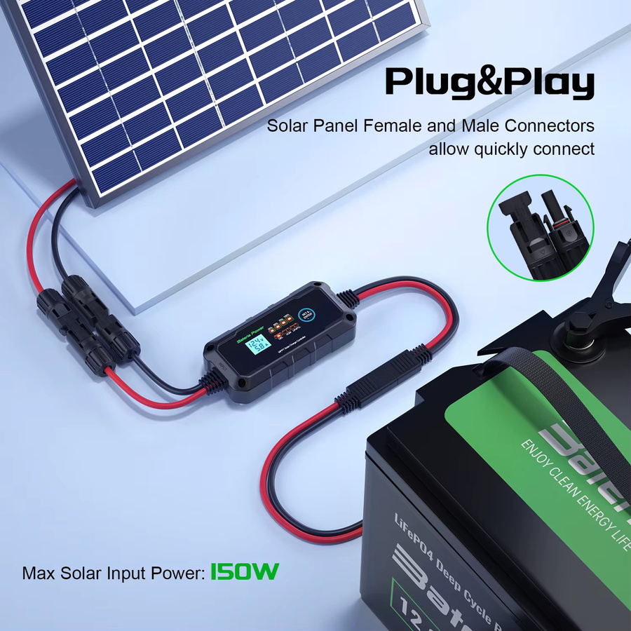 BateriaPower MPPT Solarladeregler 10A 12V in Schwarz für Sealed, Flooded, Gel und AGM Batterien - Bild 3