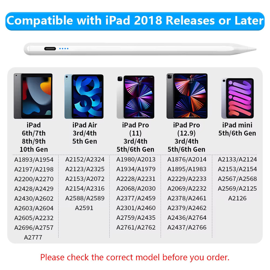 Qukam Stylus Tablet Pen mit Handballenerkennung für Apple Pencil 2 kompatibel mit iPad Pro, Air, Mini und iPad 10. Generation - Bild 2