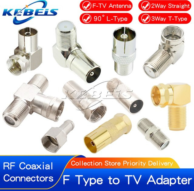 KEBEIS 2er-Set F-Typ auf IEC 90-Grad TV-Antennenstecker, rechtwinkliger Koaxialkabel-Adapter Stecker-zu-Buchse in Silber - Bild 1