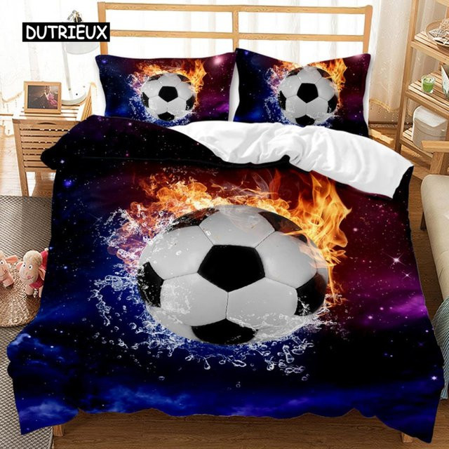 Fußball Bettwäsche Set für Kinder und Jugendliche mit 3D-Design, Blau, B/H: 155 x 215 cm - Bild 1