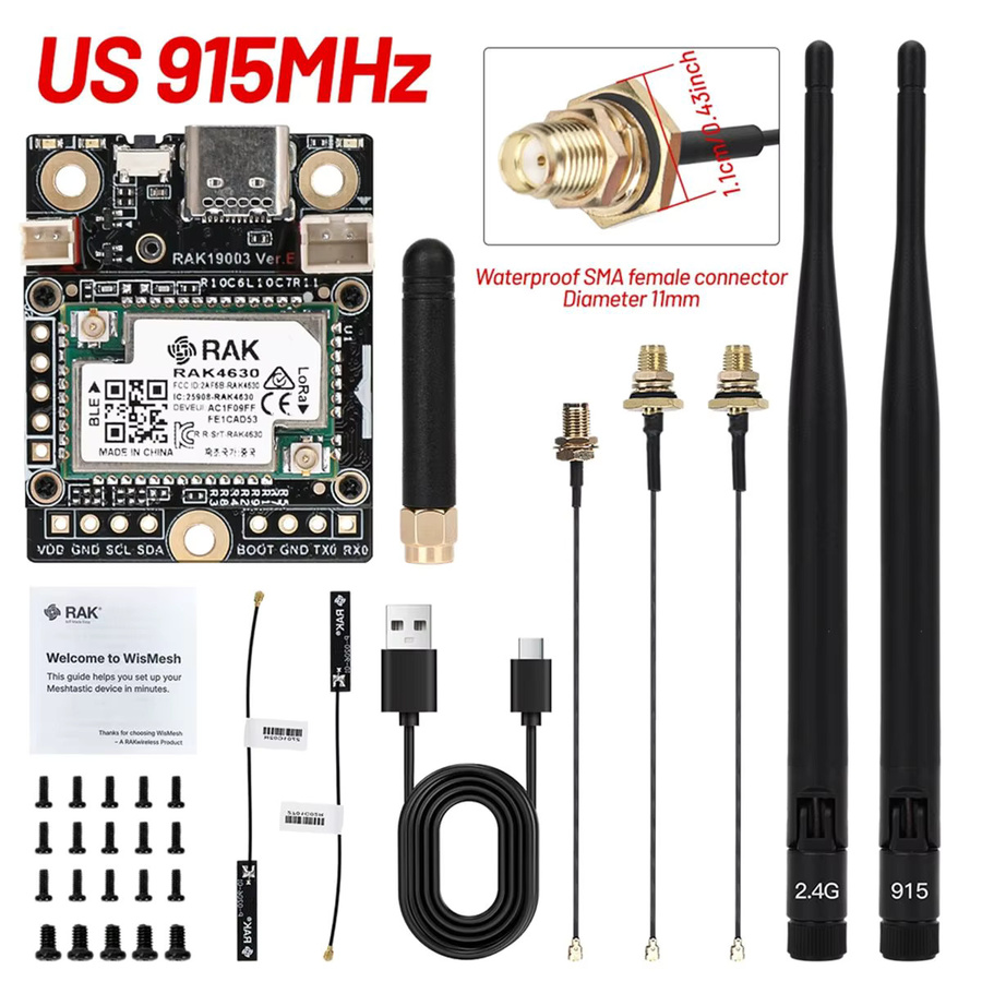 Meshtastic Meshcore Node Repeater WisMesh RP2040 Kit von RAK mit Wisblock Core Modul RAK11310 und RAK19003 Board, LoRa Mesh 915 MHz, Schwarz - Bild 4