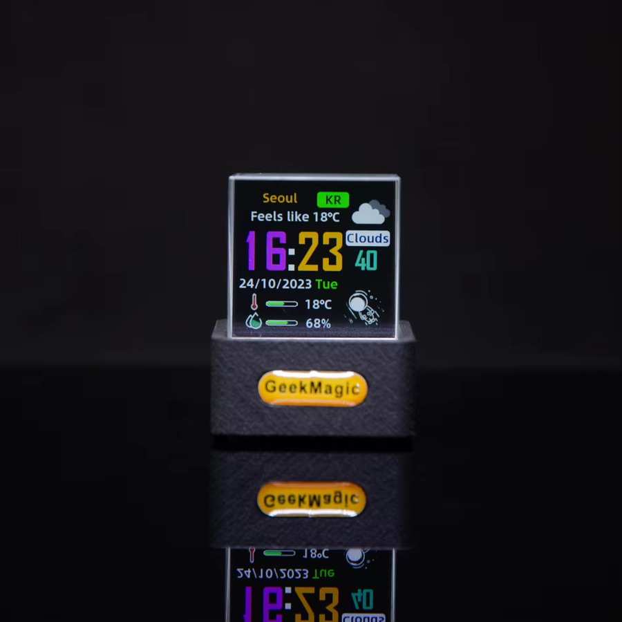 GeekMagic Mini-Kristalldisplay mit WiFi Wettervorhersage und Desktop-Uhrstation in Transparent/Weiß - Bild 2