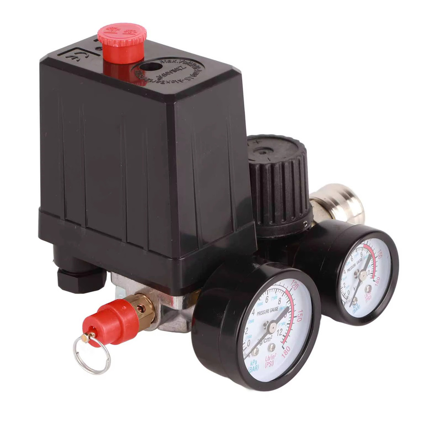 Aramox Luftkompressor Druckregelventil mit 4-Loch-Regler und 1/4 Zoll Anschluss, Schwarz, 90-120 psi - Bild 3