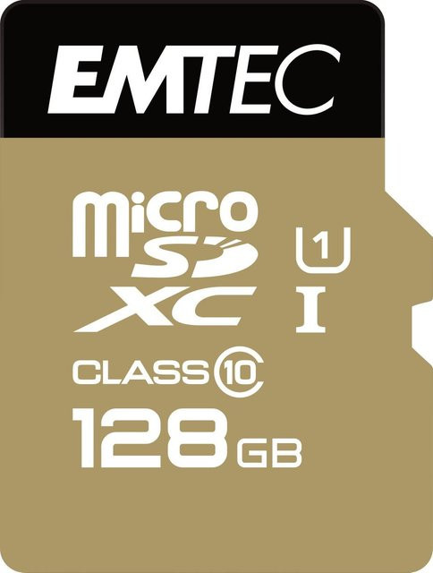 EMTEC Gold+ microSD Speicherkarte Class 10 mit SD-Adapter, 128GB, Gold/Schwarz - Bild 1