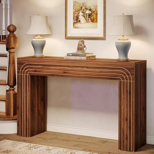 LITTLE TREE Bauernhaus Konsolentisch in Walnut Brown, rustikaler Akzenttisch für Wohnzimmer und Flur, Breite: 140 cm - Bild 1