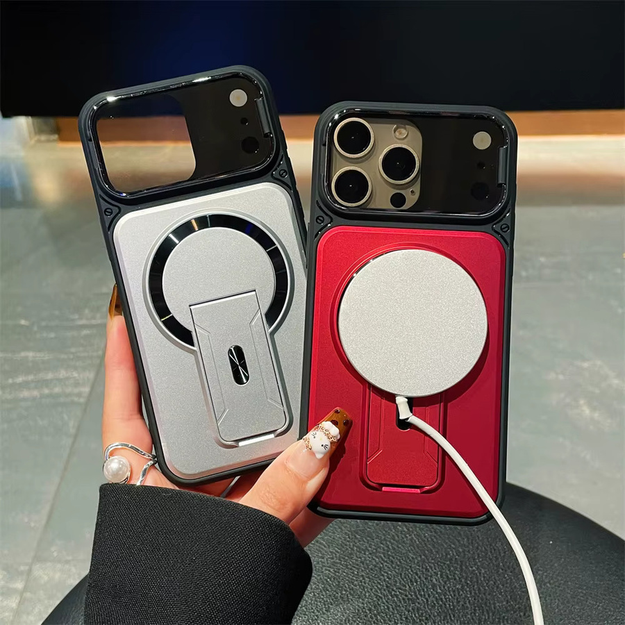 EIENACOCO Unsichtbare Magnetische Standhülle für iPhone mit Objektivschutz und kabellosem Laden in Rot - Bild 4