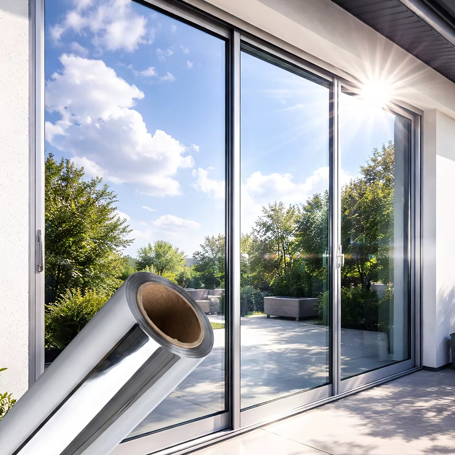 BUNPIG Reflektierende Sichtschutzfolie für Fenster, einseitig, Wärmekontrolle, statisch haftend, Farbe: Silber/Schwarz - Bild 3