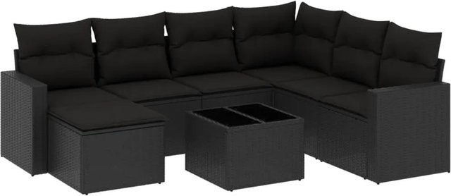 vidaXL 8-tlg. Garten-Sofagarnitur in L-Form aus schwarzem PE-Rattan mit Kissen und pulverbeschichtetem Stahlgestell - Bild 1