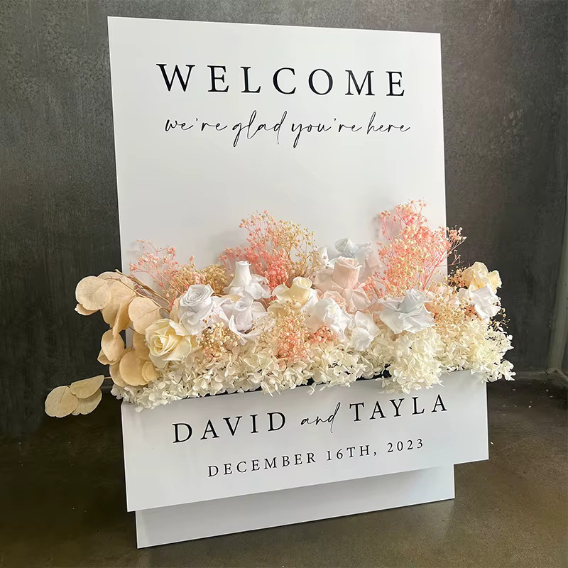 Personalisierte Willkommensschild Blumenkasten MicroPlush Weiß Modernes Design für Hochzeit Babyparty und Geburtstag - Bild 2