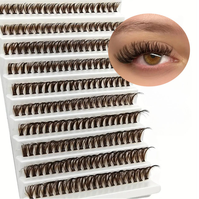 Braune Cluster-Wimpern, 200 Stück, 40D-Pfropfen, Unisex - Bild 1