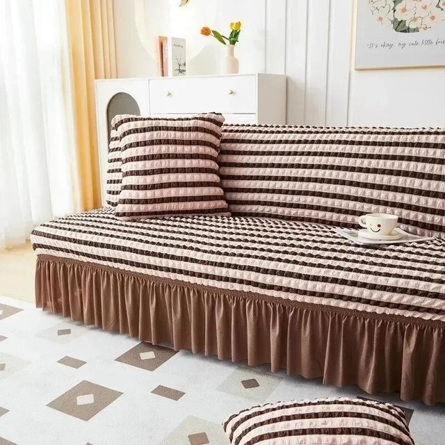Hochelastischer Seersucker-Sitzbezug für Ecksofas von Yiran Furniture in Braun, Größe M für 155-180 cm - Bild 1