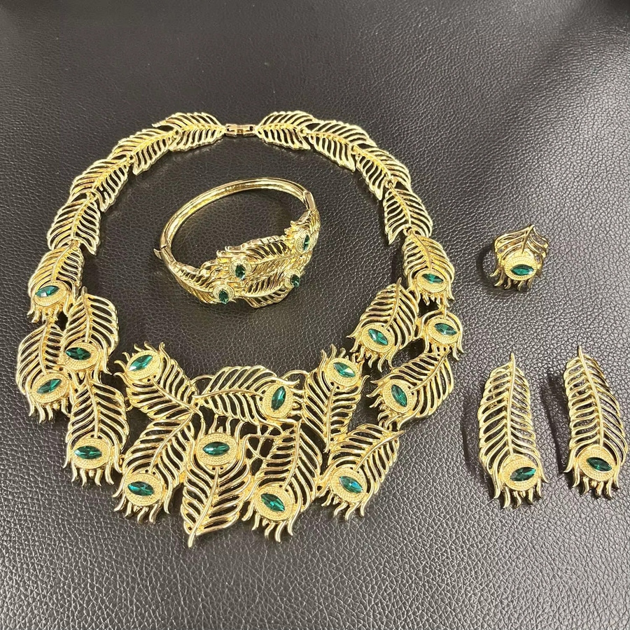 SYHOL Schmuckset, Halskette, Armband, Ohrringe, Gold, Kristall, Damen - Bild 3
