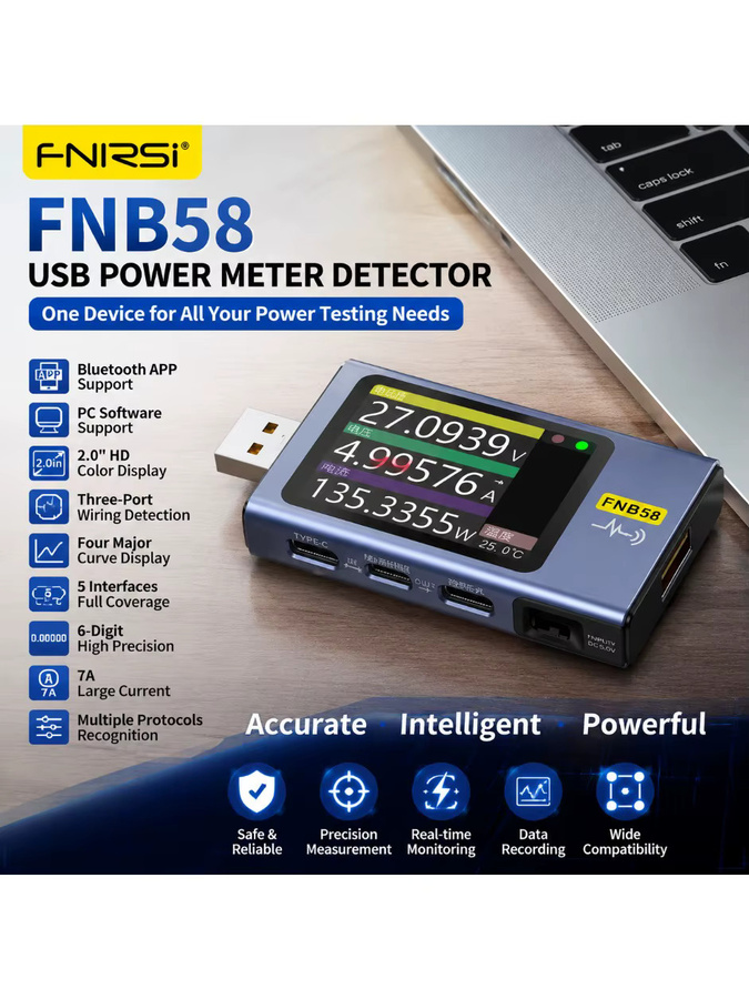 FNIRSI FNB58 FNAC-28 USB-Tester Voltmeter Amperemeter mit USB-C und USB-A für PD Schnellladungs-Trigger sowie Kapazitäts- und Leistungstests von Powerbanks - Bild 4