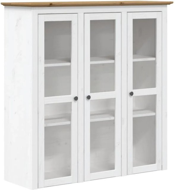 vidaXL Vitrinenschrank BODO mit Glastüren aus massivem Kiefernholz, Weiß und Braun, B/T/H: 118 x 38,5 x 38,5 cm - Bild 1