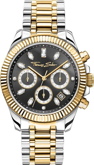 Thomas Sabo Chronograph, Edelstahl, Quarz, 38 mm, Damen, Schwarz, 10 ATM - Bild 1
