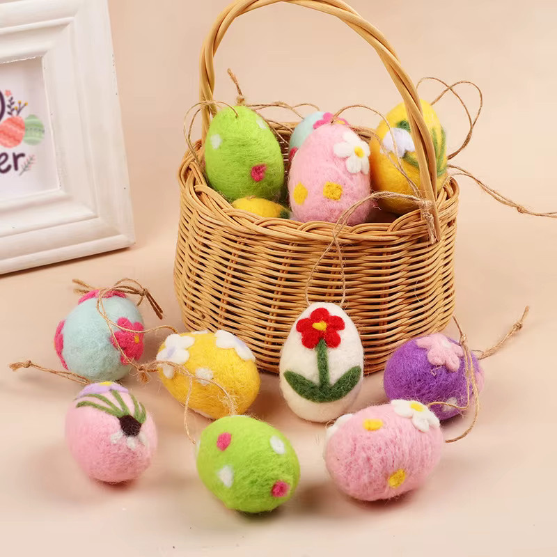 ZQCXLD 4er Set Ostern Wollfilz Eier als hängende Ornamente mit Blumen- und Tiermotiven in Mehrfarbig für deine Osterdekoration - Bild 2