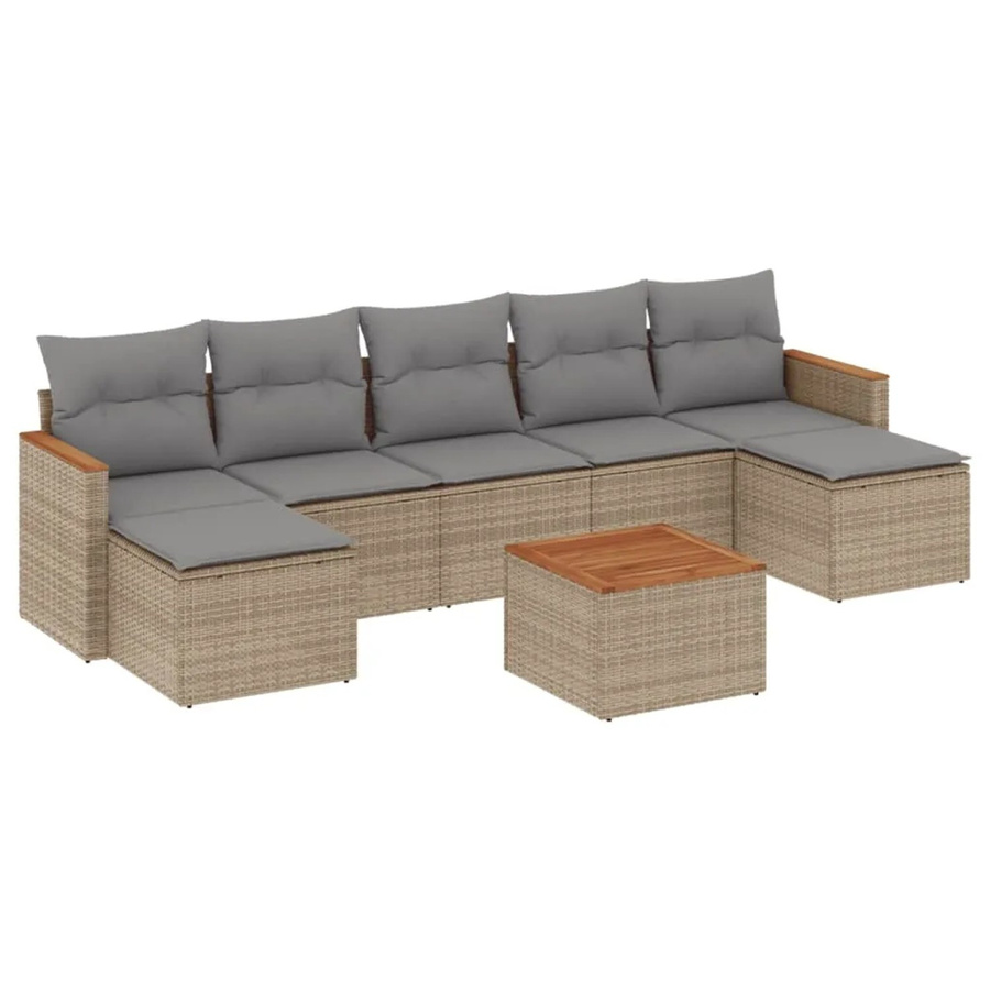 vidaXL 8-teilige Garten-Sofagarnitur in L-Form mit Kissen und Polsterung, Beige, Poly Rattan und Metallgestell - Bild 2