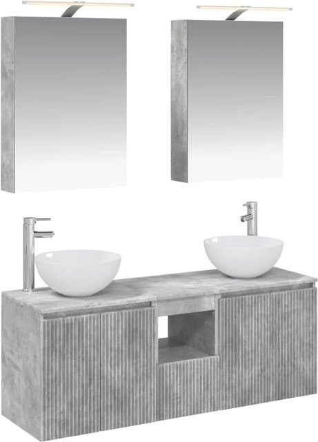 vidaXL Badezimmerschrank-Set 5-teilig in Betongrau mit LED-Beleuchtung und Spiegelschrank, B/T/H: 50 x 14,5 x 70 cm - Bild 1