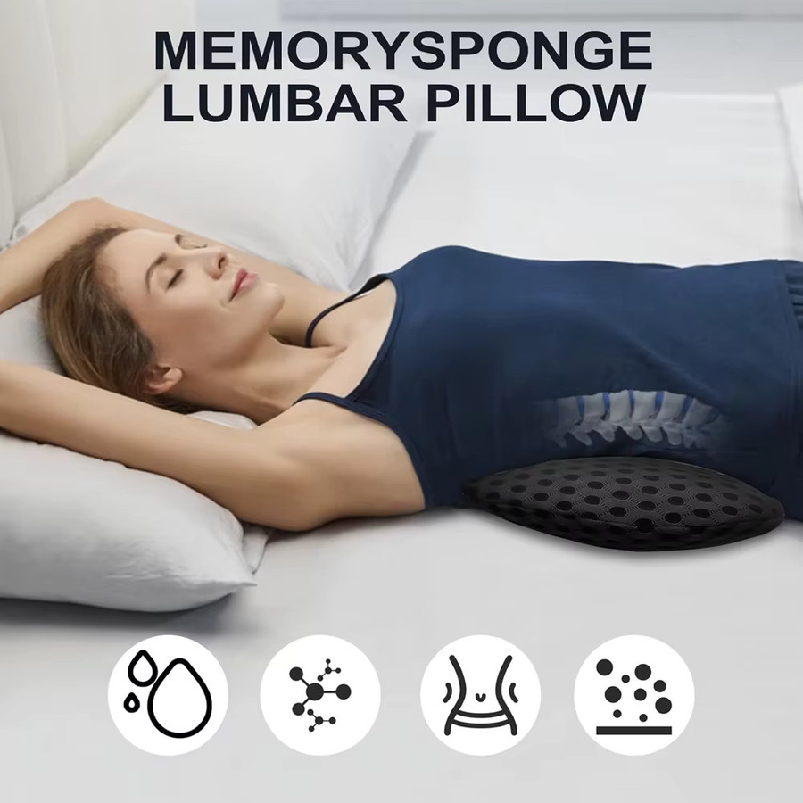 YQQGD Lordos Stützkissen aus Memory Foam als Lendenrolle für Bürostuhl, Auto oder Bett in Schwarz und Grau - Bild 5