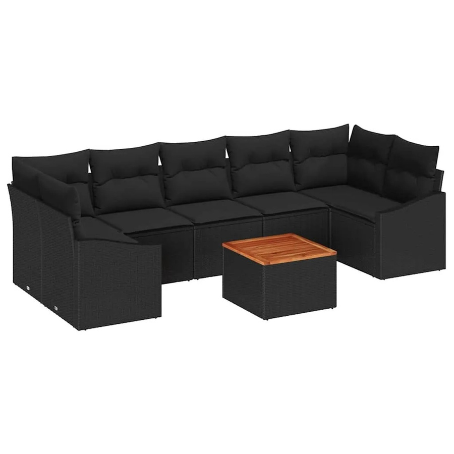 vidaXL Garten-Sofa-Set 8-teilig in Schwarz mit Polstern und Stauraum aus Polyrattan und pulverbeschichtetem Stahl - Bild 2