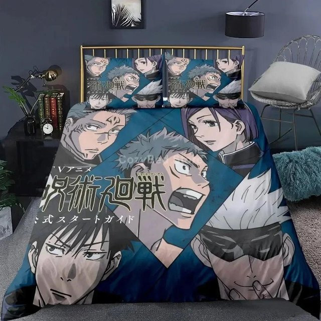 Jujutsu Kaisen Anime Bettwäsche-Set mit Bettdecke und Kissenbezug in Blau, B/H: 180 x 210 cm - Bild 1