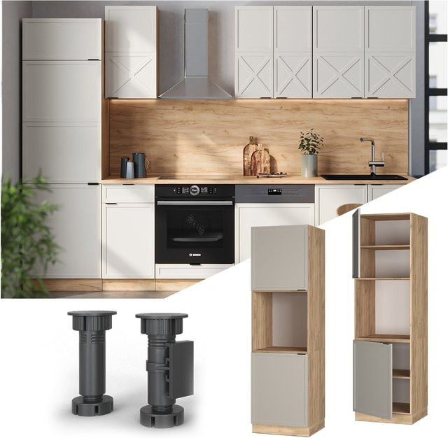 Vicco Vorratsschrank Fame-Line Eiche Grau-Beige mit 2 Türen und Soft-Close-Scharnieren Breite: 60 cm - Bild 1